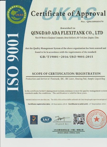 China Qingdao ADA Flexitank Co., Ltd Certificaciones